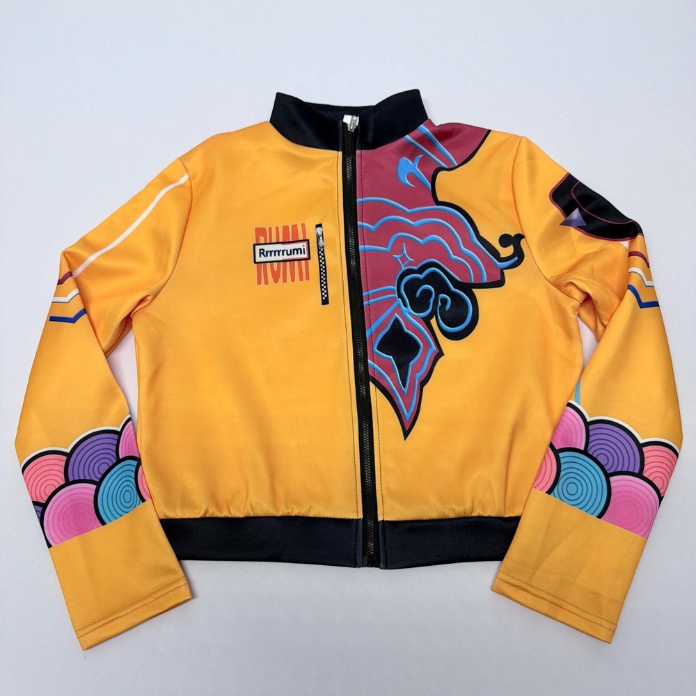 Rrrrrumi Yellow Graphic Anime Racing Track Jacket Mock Neck Full Zip Bomber